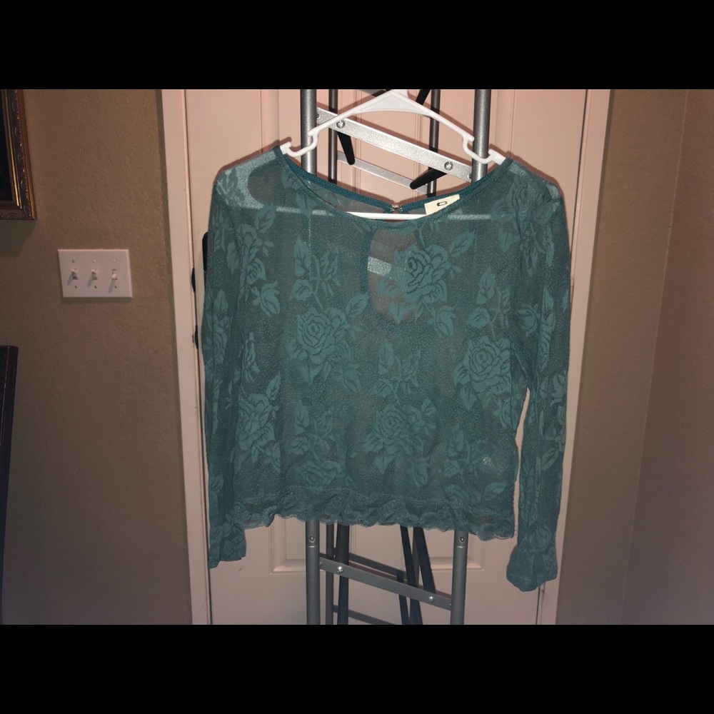 Women’s blue floral sheer blouse